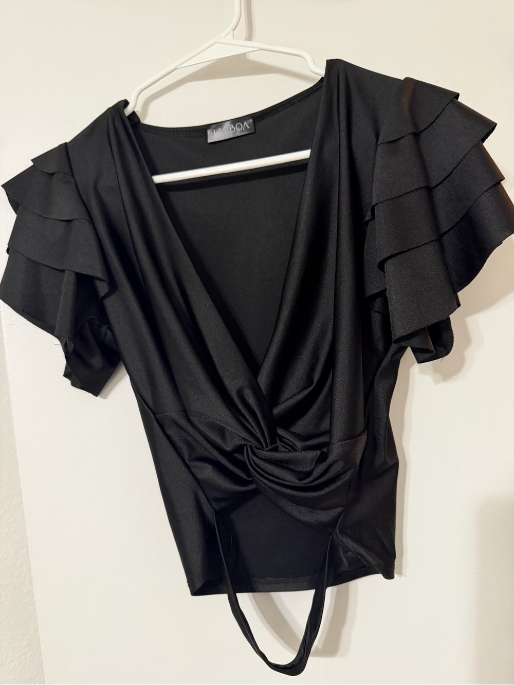Black Ruffle-Sleeve Twist Front Blouse by BALBOA